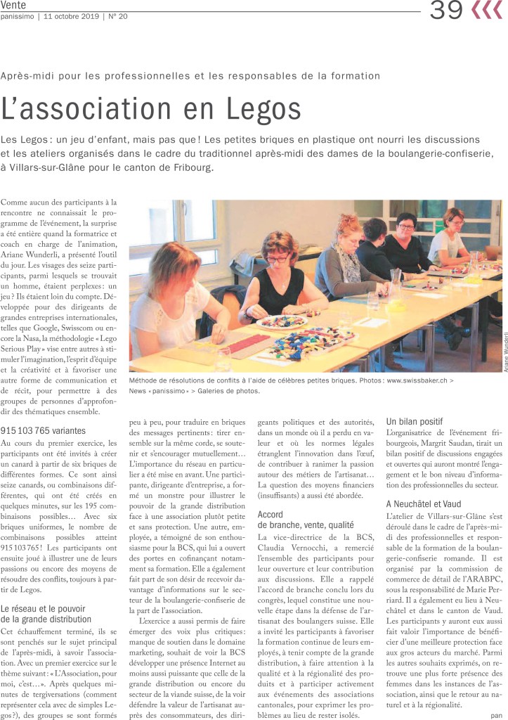 LEGO SERIOUS PLAY - ASSOCIATION SUISSE DES BOULANGERS, PATISSIERS, CONFISEURS - ATELIER - IMAGINATION - CREATIVITE COMMMUNICATION - FAIRE EMERGER - ESPRIT D'EQUIPE
